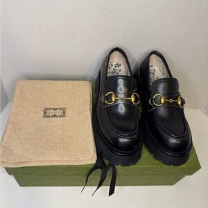 Cordovan Lux Womens Harald Horsebit 25mm Platform Loafers Size 34 1/2 Black